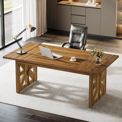 62" Executive Desk, Wooden Computer Office Desk with Double Robust Pedestal Tribesigns