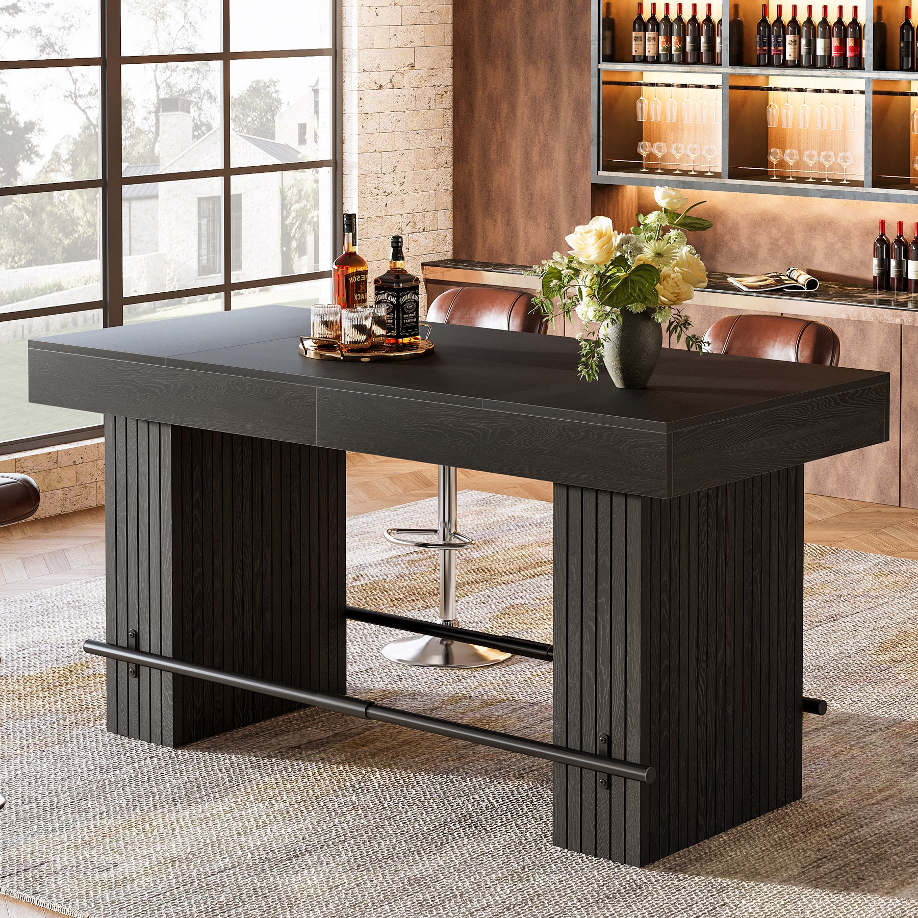 62.2" Bar Table, Industrial Counter Height Pub Dining Table