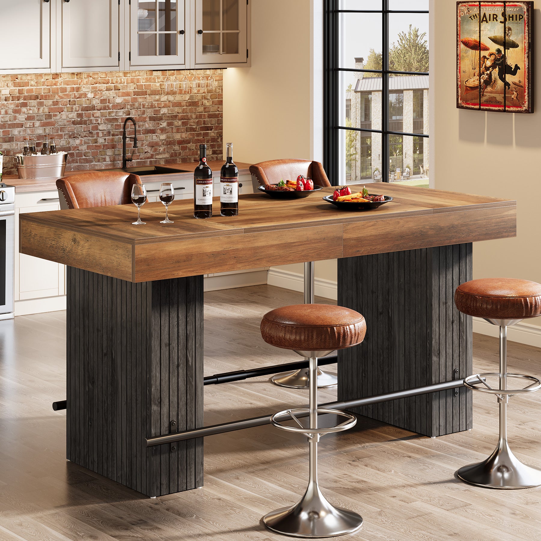 62.2" Bar Table, Industrial Counter Height Pub Dining Table