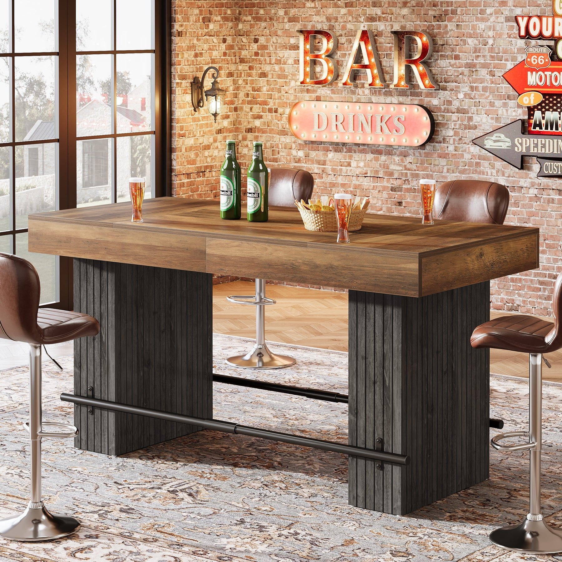 62.2" Bar Table, Industrial Counter Height Pub Dining Table