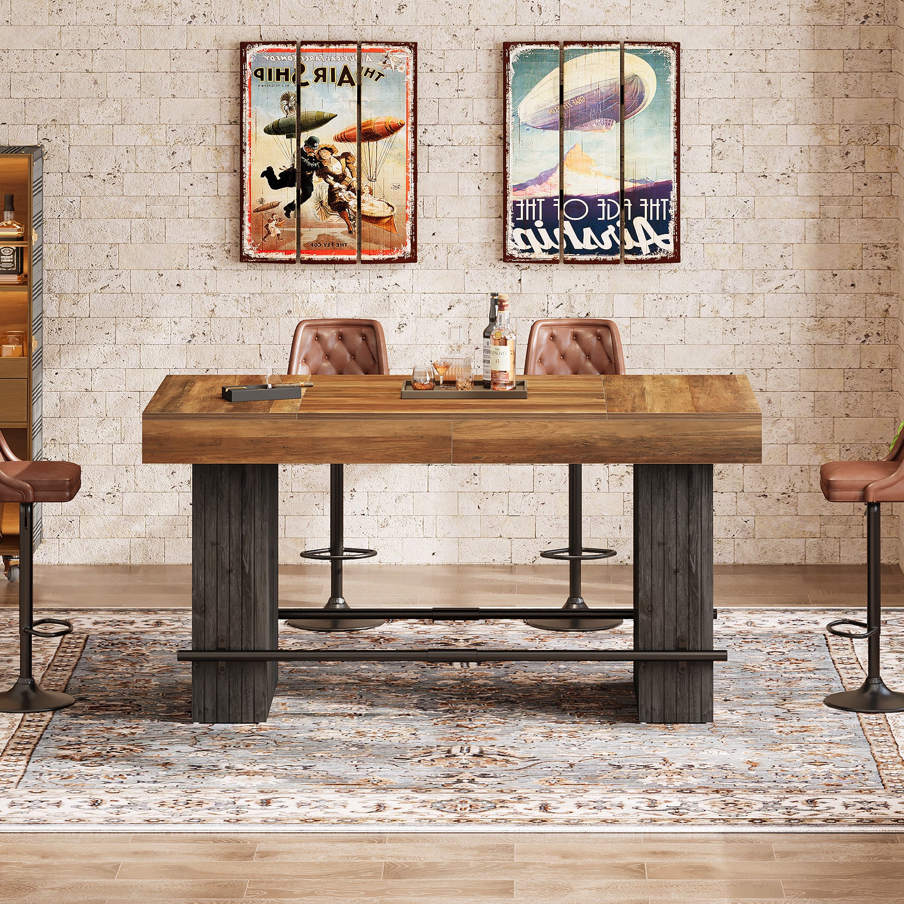 62.2" Bar Table, Industrial Counter Height Pub Dining Table