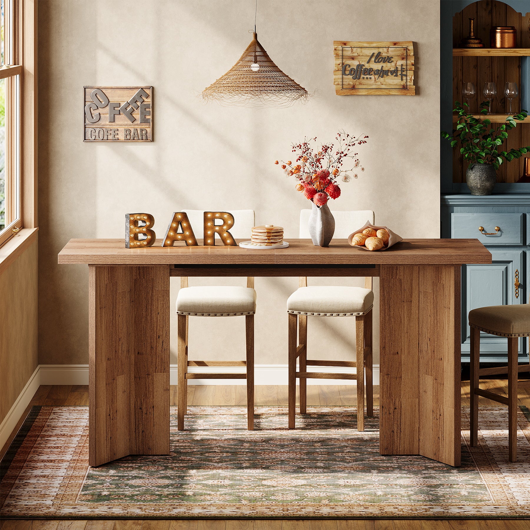 62.99" Bar Table, Modern Long Kitchen Bar Unit for Pub