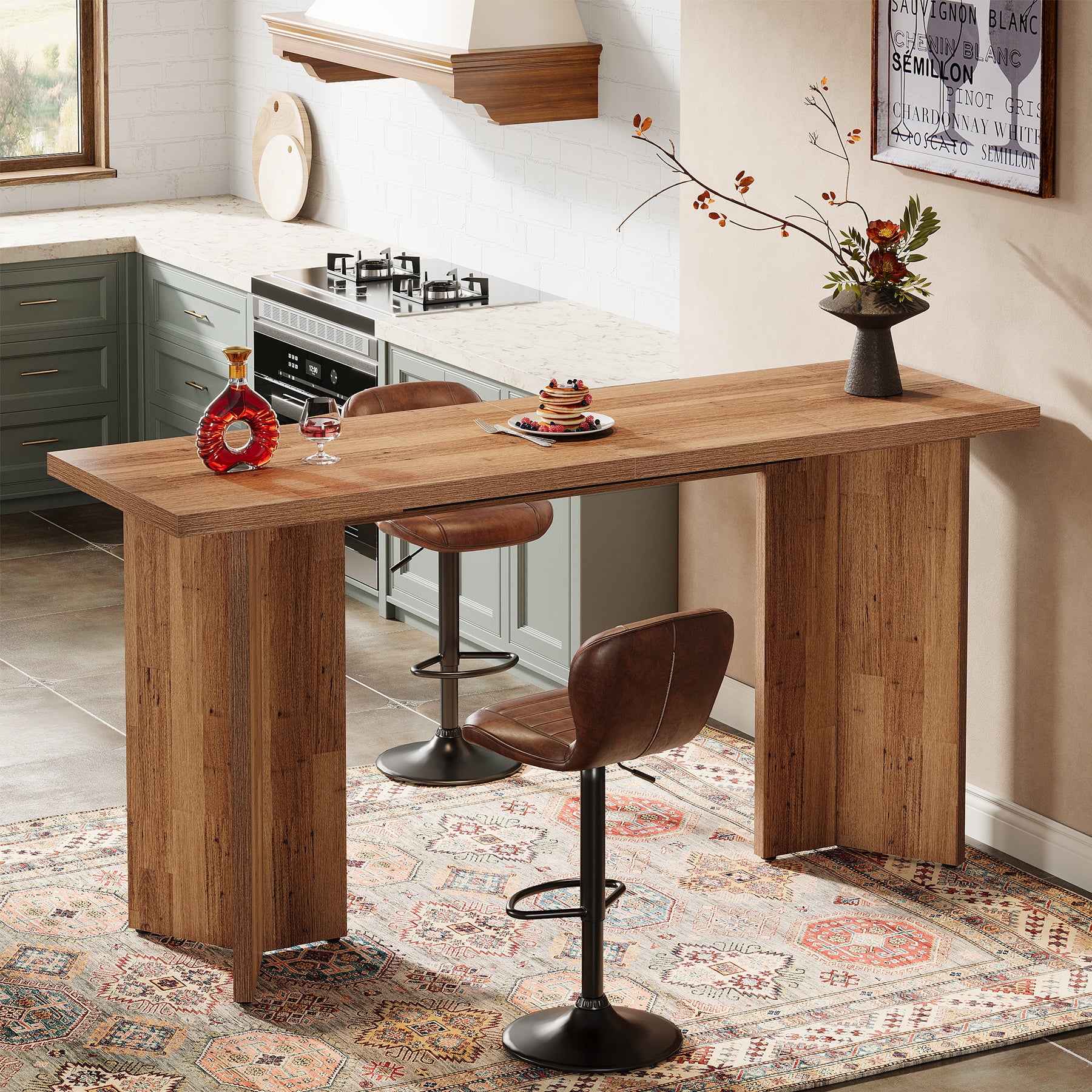 62.99" Bar Table, Modern Long Kitchen Bar Unit for Pub