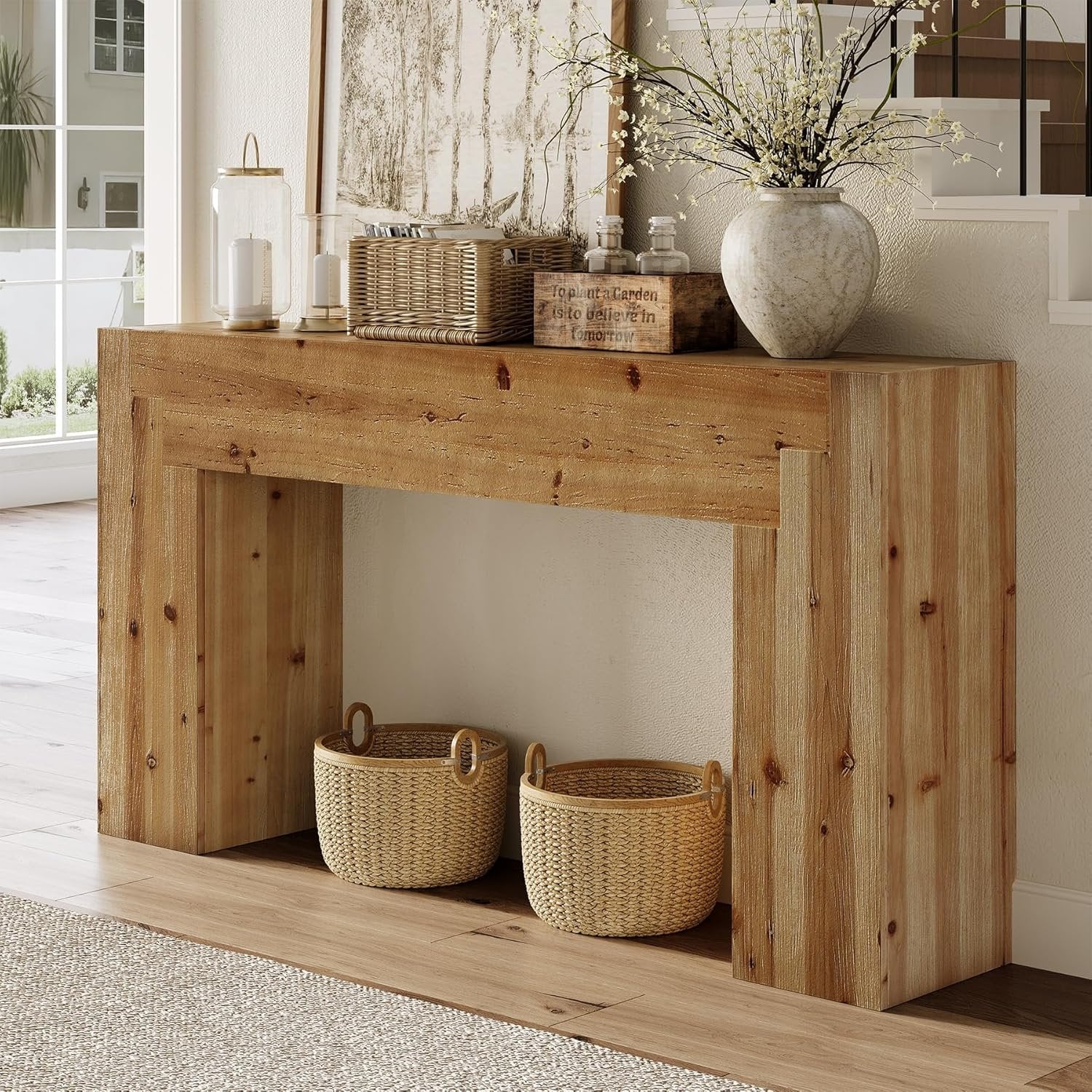 62.99" Console Table, Farmhouse Wood Sofa Entryway Table Indoor for Hallway