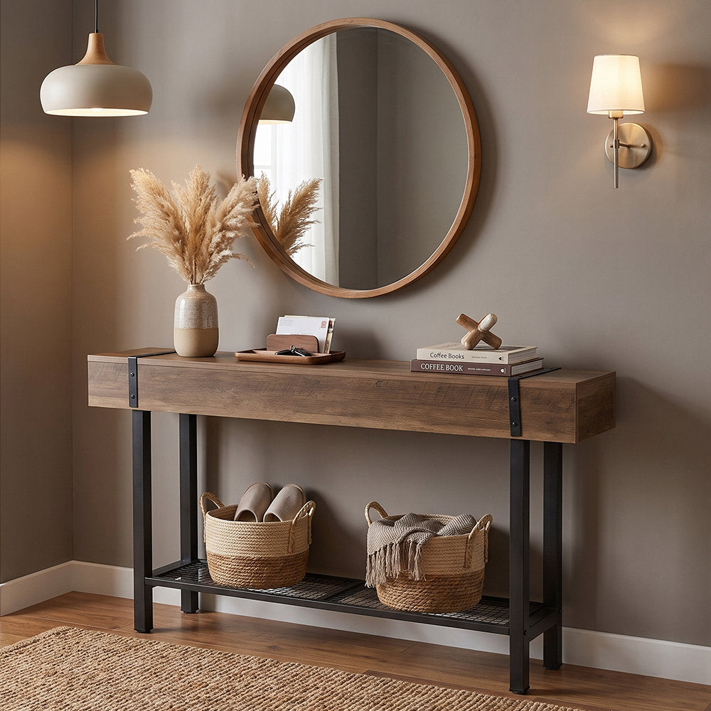 63" Console Table with Storage & Metal Base, Entryway Sofa Table, Hallway Living Room