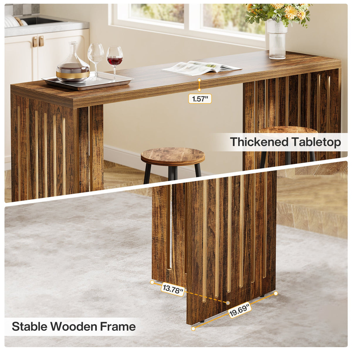 63" Bar Table, Rectangle High Top Dining Table-Tribesigns