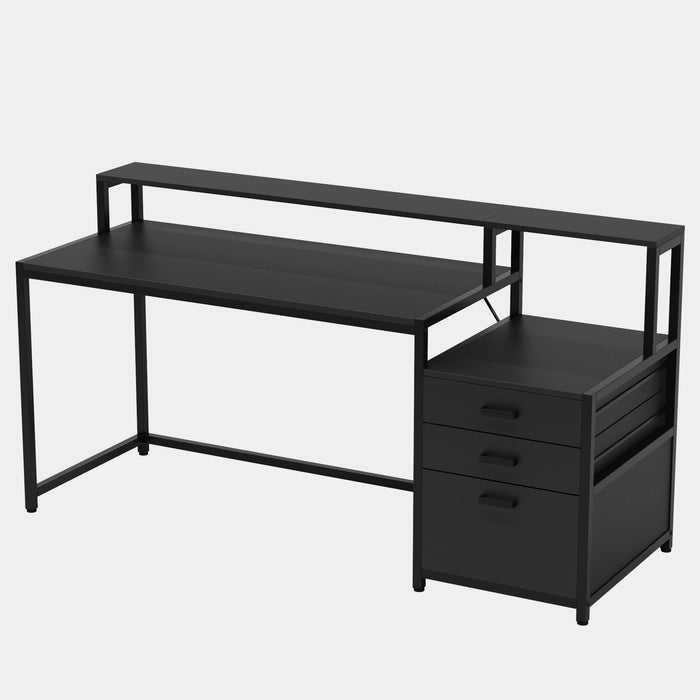 63" Computer Desk, Ergonomic Office Desk with Drawers & Monitor Stand Tribesigns