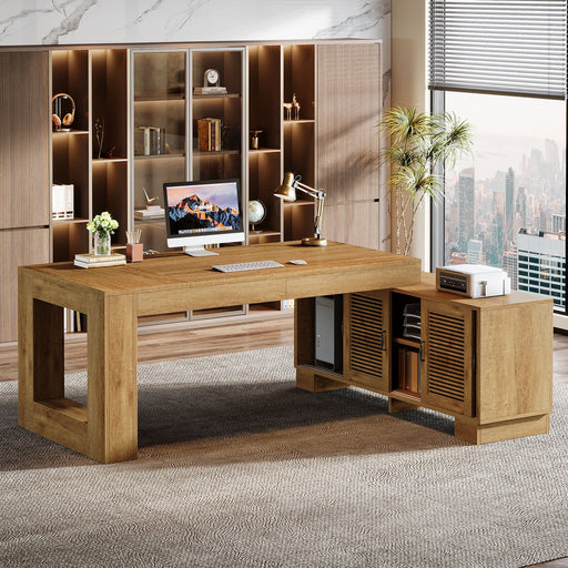 63" Computer Desk, L - shaped Executive Desk with Storage Cabinets Tribesigns