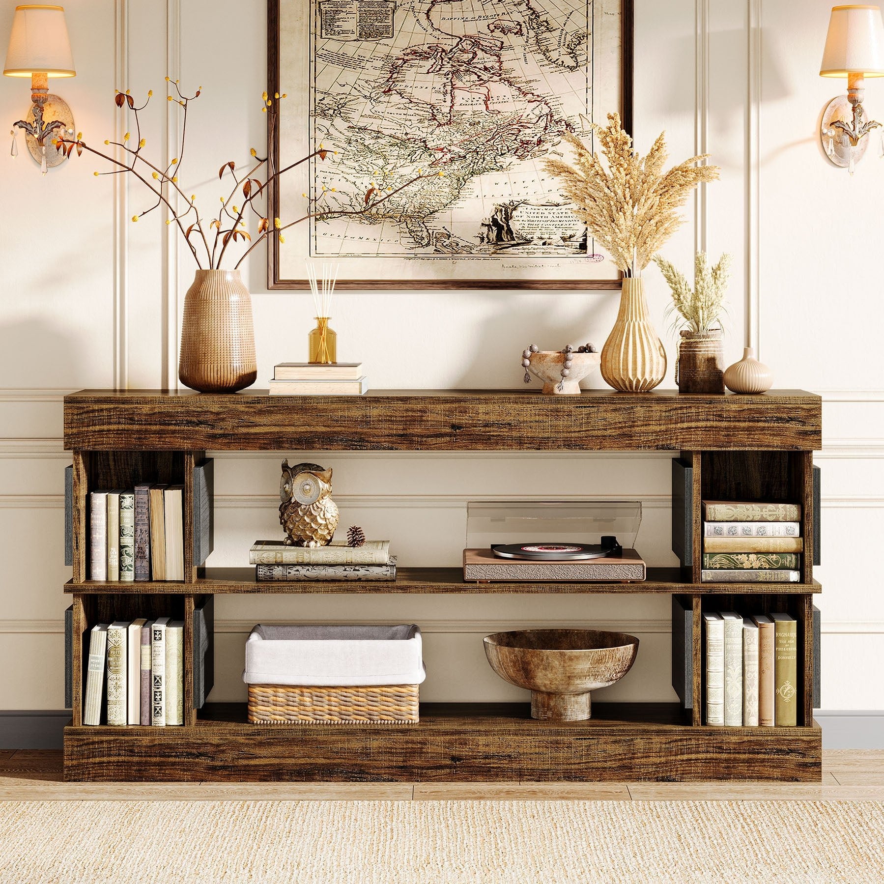 Tribesigns 63" Console Table, 3-Tier Farmhouse Hallway Sofa Table
