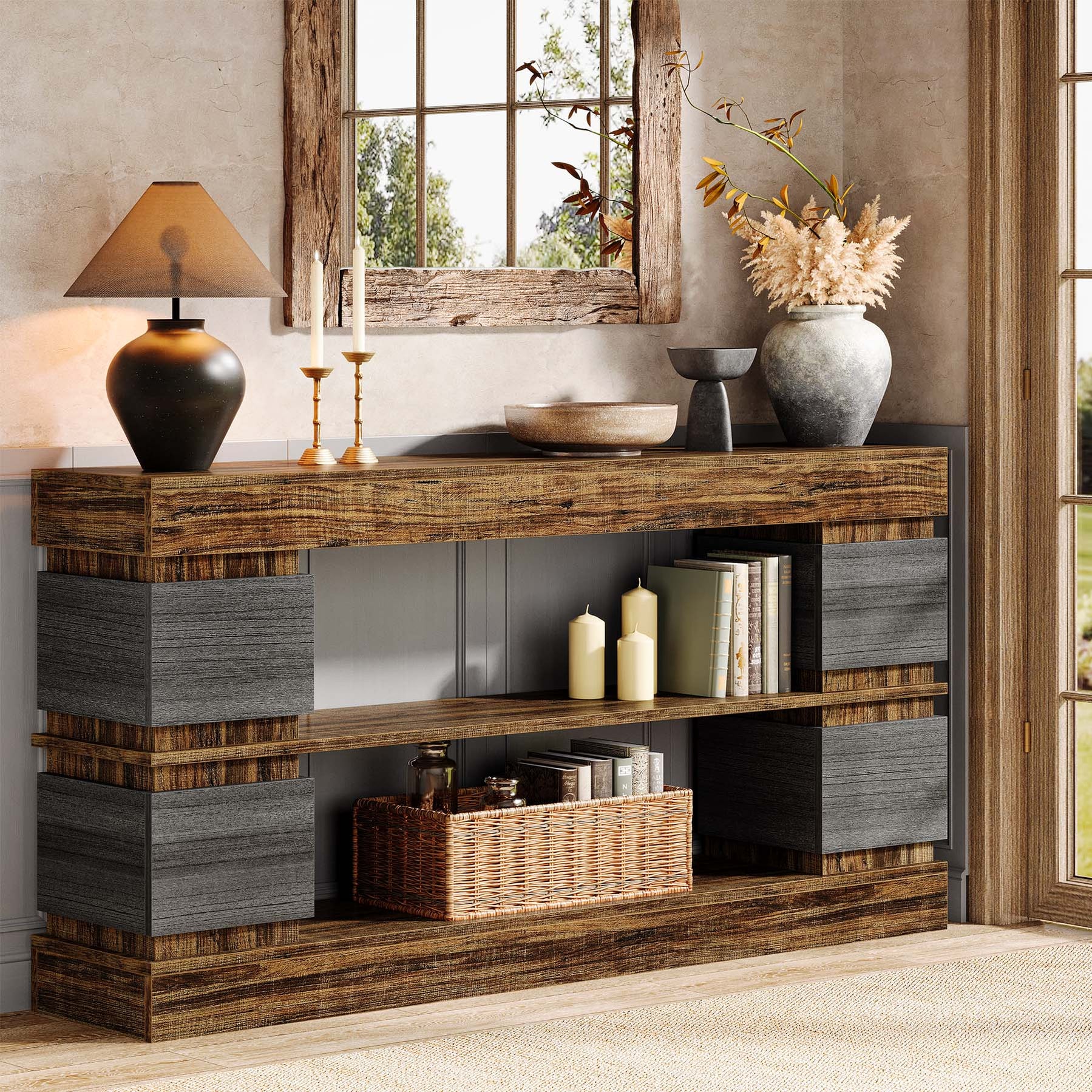 Tribesigns 63" Console Table, 3-Tier Farmhouse Hallway Sofa Table