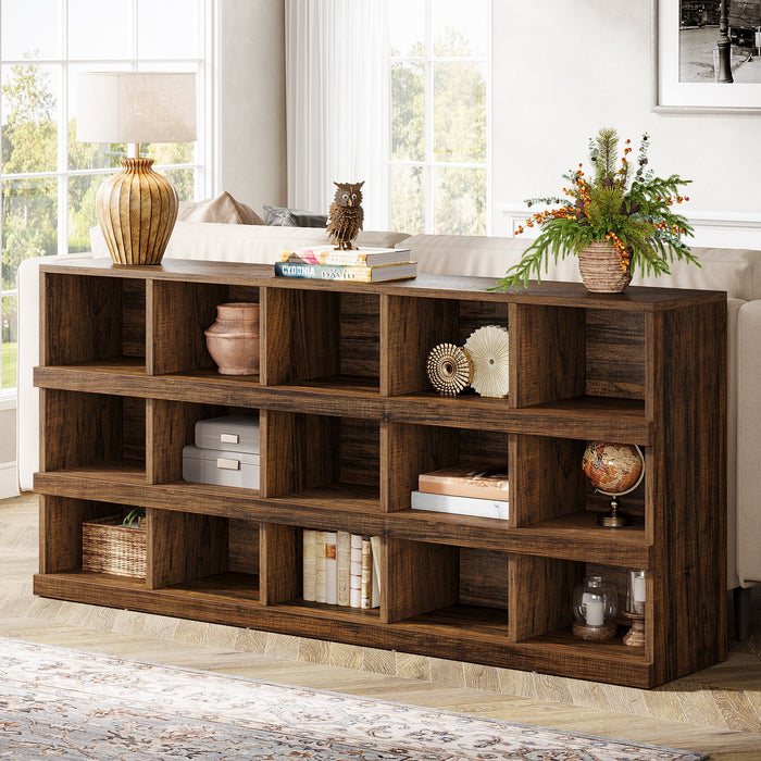 63" Console Table, Farmhouse 4 - Tier Sofa Table with 15 Storage Cubes Tribesigns