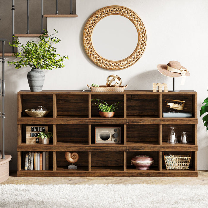 63" Console Table, Farmhouse 4 - Tier Sofa Table with 15 Storage Cubes Tribesigns