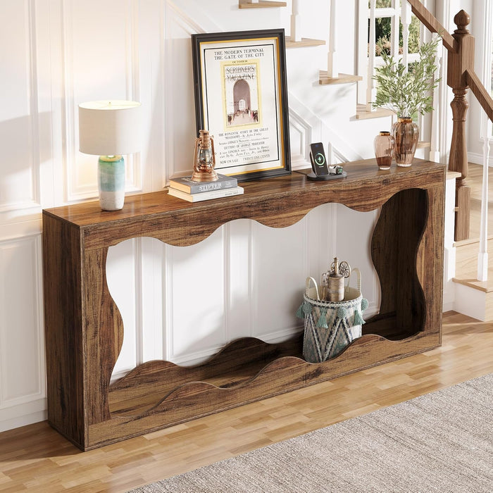 63" Wavy Console Table, Farmhouse Sofa Table Behind Sofa-Tribesigns