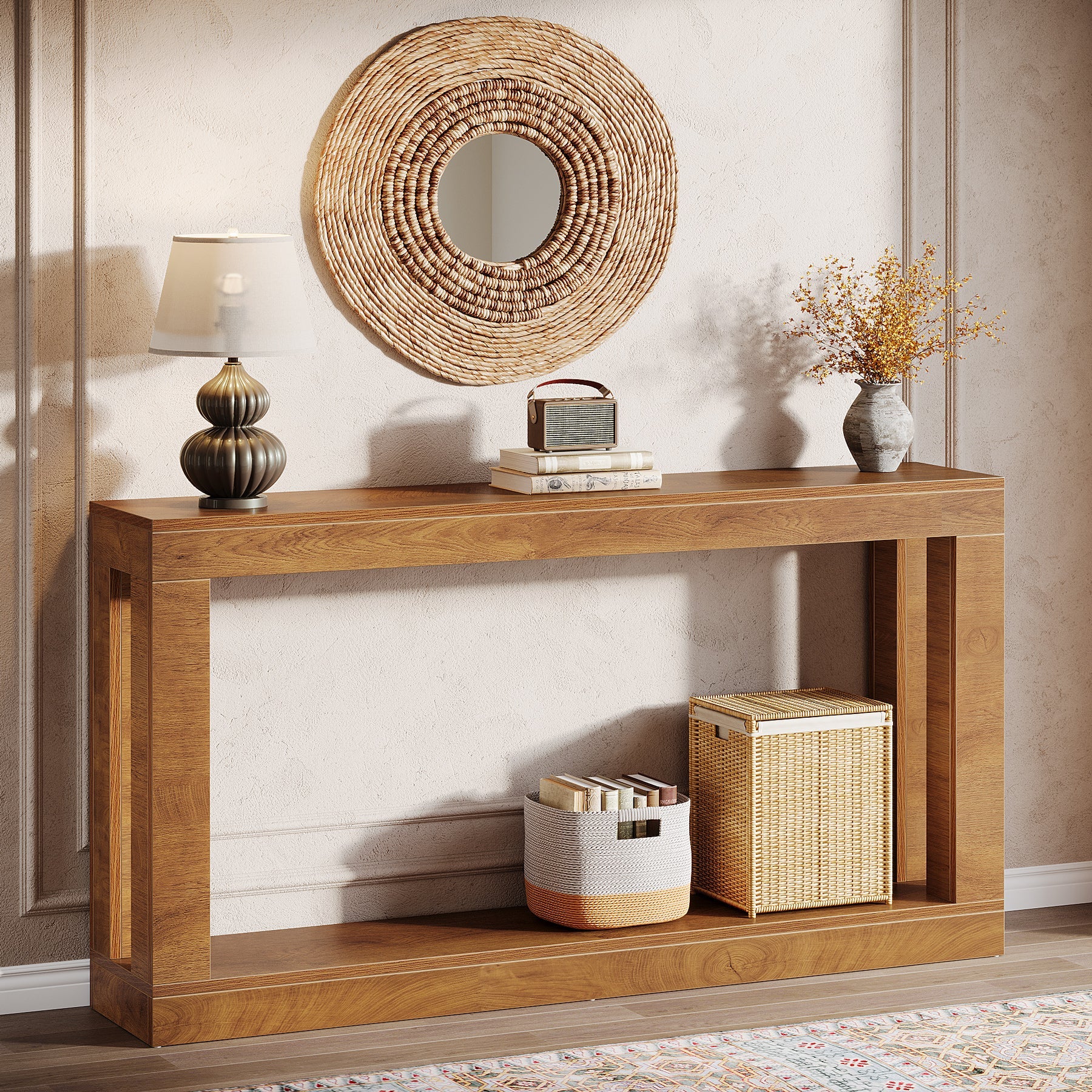 63 Console Table Farmhouse Entryway Table Sofa Table with Storage