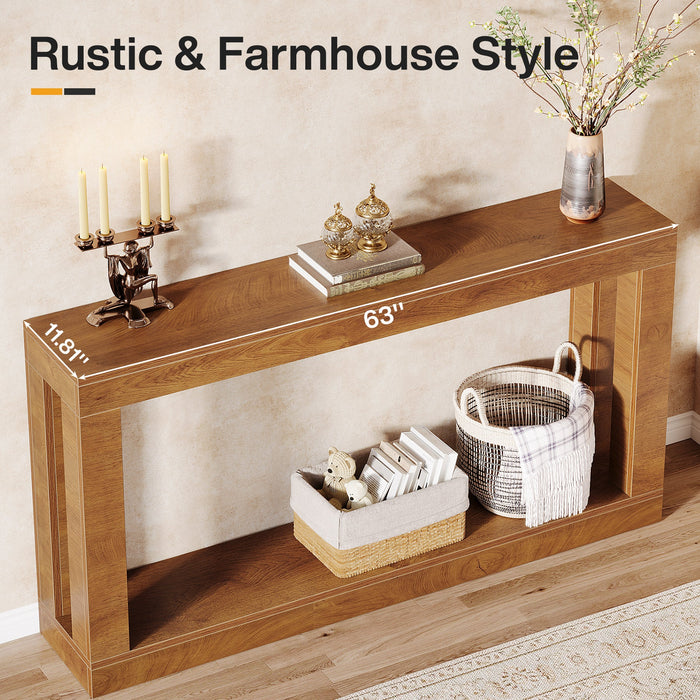 63" Console Table, Farmhouse Entryway Table Sofa Table with Storage Tribesigns