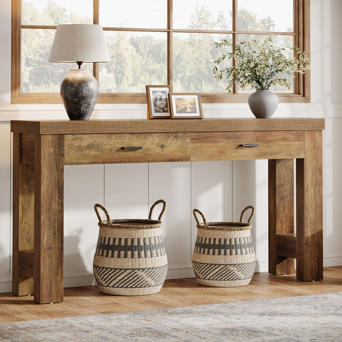 Tribesigns 63" Console Table, Farmhouse Entryway Table with 2 Drawers ...