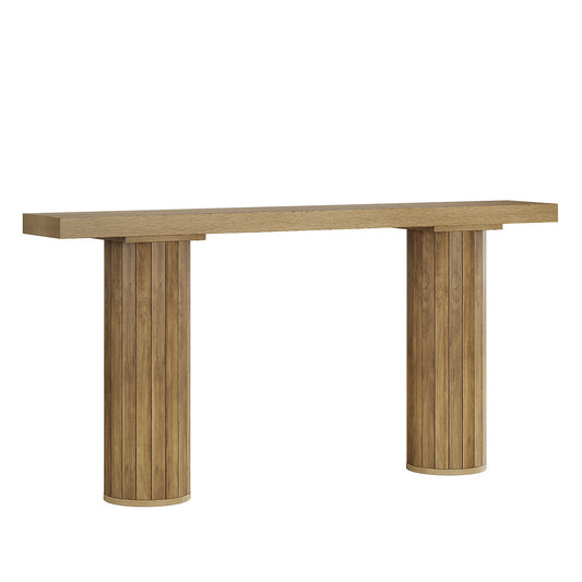 63" Console Table, Farmhouse Foyer Sofa Table with Round Legs Tribesigns