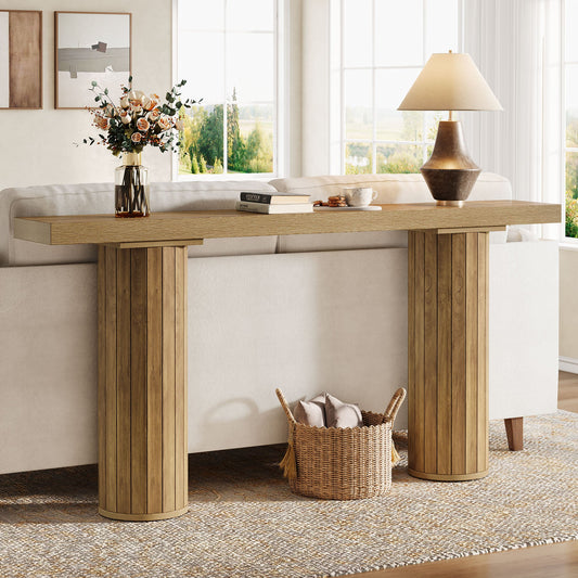 63" Console Table, Farmhouse Foyer Sofa Table with Round Legs Tribesigns