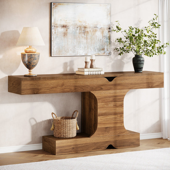 63" Console Table, I - Shaped Farmhouse Sofa Table Entryway Table Tribesigns