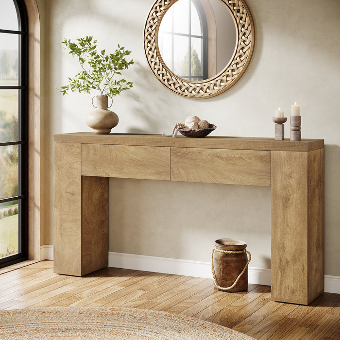 63“ Rustic Console Table with Drawers, Narrow Sofa Table for Hallway or Entryway