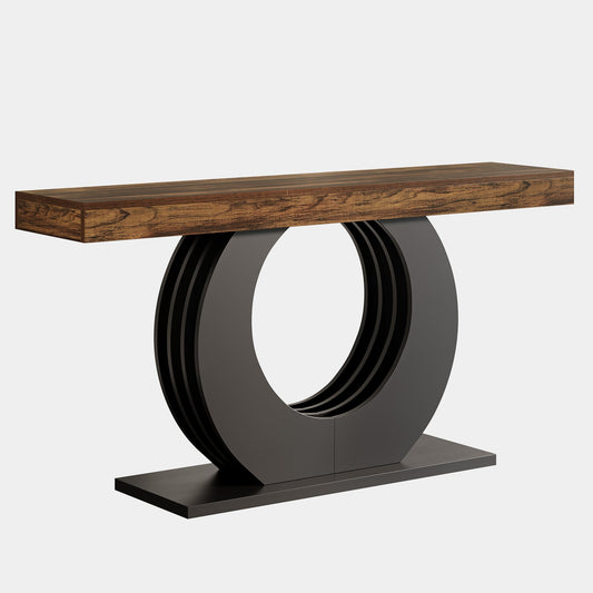 63" Console Table, Rustic Sofa Table Entryway Table with Circle Base Tribesigns