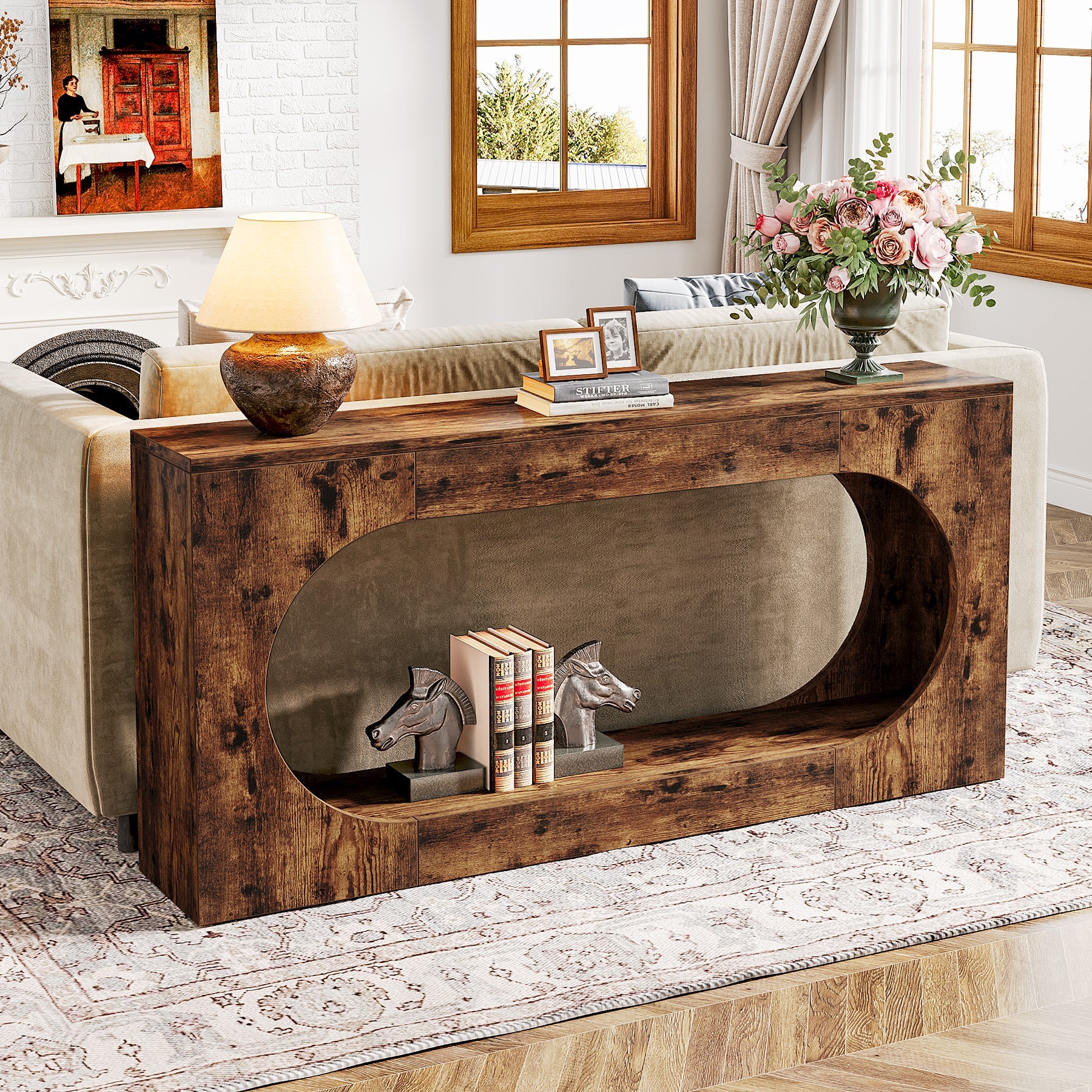 Tribesigns 63" Console Table, Wood Sofa Table with Storage Shelf