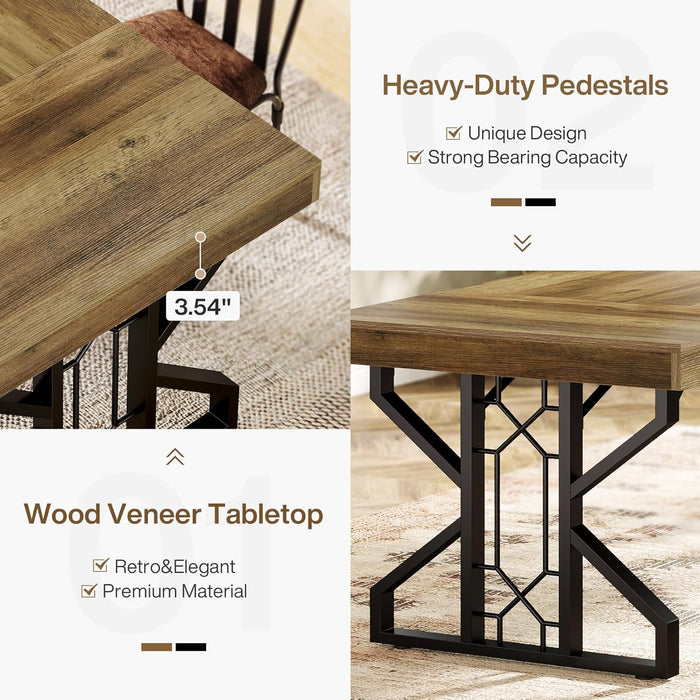 63" Dining Table, Farmhouse Kitchen Dinner Table for 4 - 6 People Tribesigns