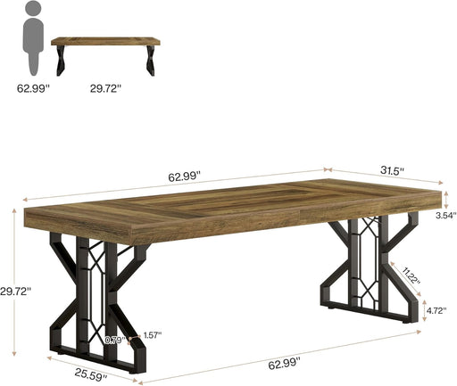 63" Dining Table, Farmhouse Kitchen Dinner Table for 4 - 6 People Tribesigns
