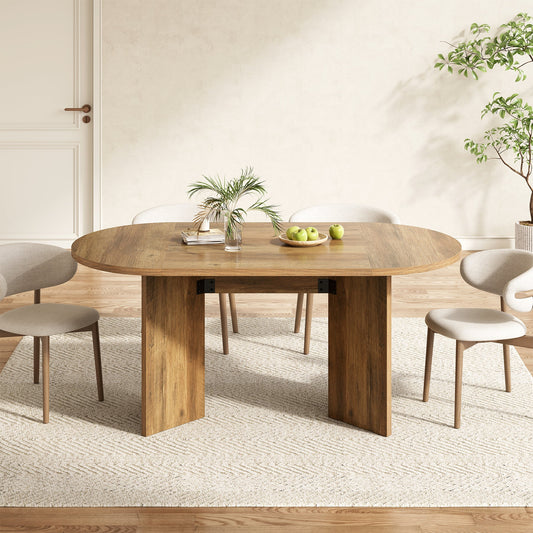 63" Dining Table, Oval Farmhouse Kitchen Table with Strip Base Tribesigns