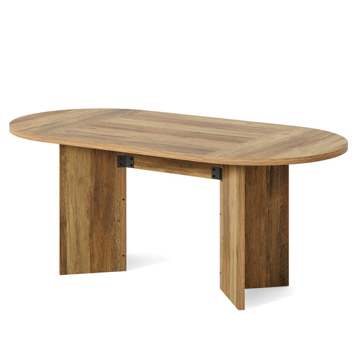 63" Dining Table, Oval Farmhouse Kitchen Table with Strip Base Tribesigns