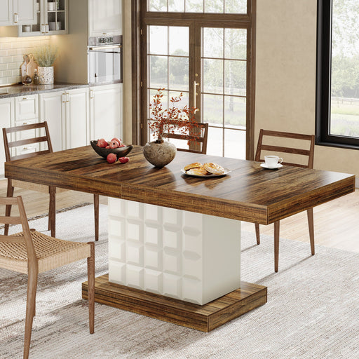 63" Dining Table, Rectangular Kitchen Table with Geometric Relief for 4 - 6 Tribesigns