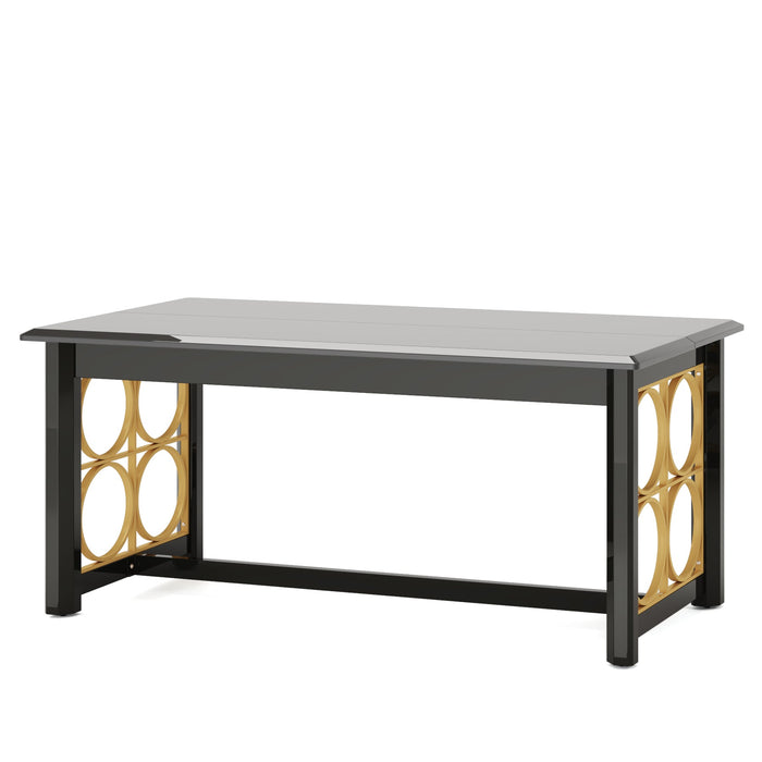 63” Dining Table with Gold Metal & Glossy Surface for 4-6 People Tribesigns