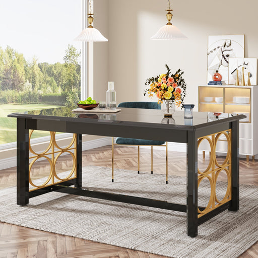 63” Dining Table with Gold Metal & Glossy Surface for 4-6 People Tribesigns