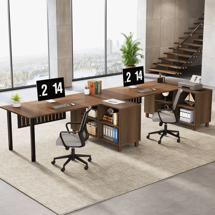 63" Executive Desk, L - Shaped Computer Desk Workstation with Storage Cabinet Tribesigns