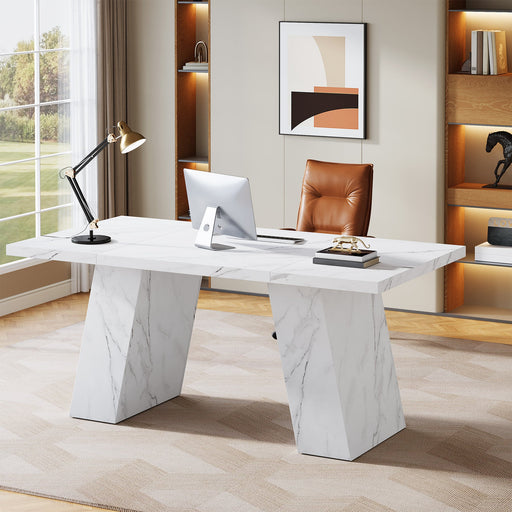 63" Executive Desk, Modern Faux Marble Computer Desk Tribesigns