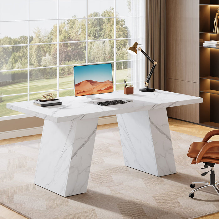 63" Executive Desk, Modern Faux Marble Computer Desk Tribesigns