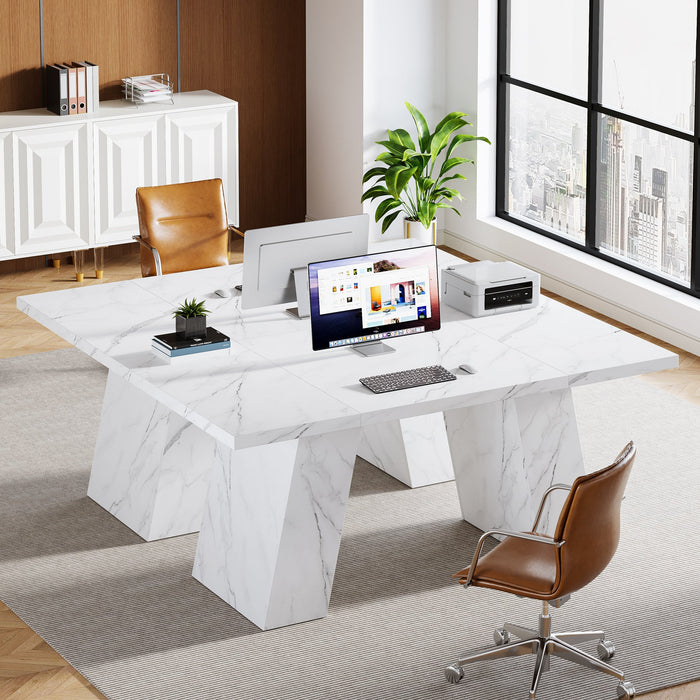 63" Executive Desk, Modern Faux Marble Computer Desk Tribesigns