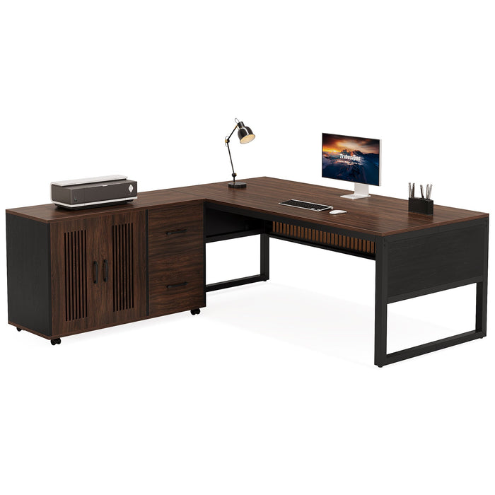 63" Executive Desk, Modern L - Shaped Computer Desk with Mobile File Cabinet Tribesigns