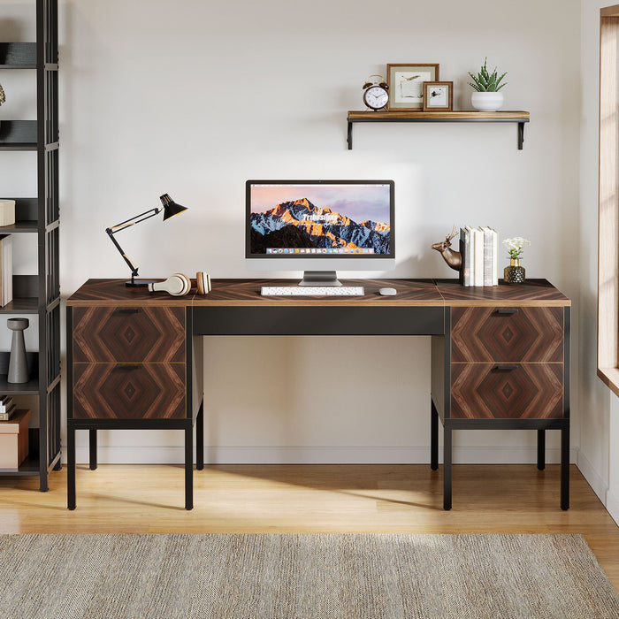 63" Executive Desk, Rustic Computer Office Desk with 4 Drawers Tribesigns