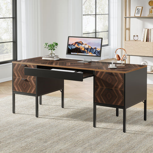 63" Executive Desk, Rustic Computer Office Desk with 4 Drawers Tribesigns