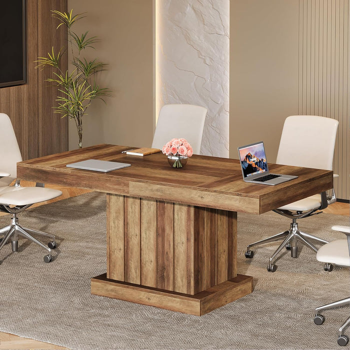 63" Executive Desk, Wooden Computer Writing Conference Table with Heavy Duty Pedestal Tribesigns