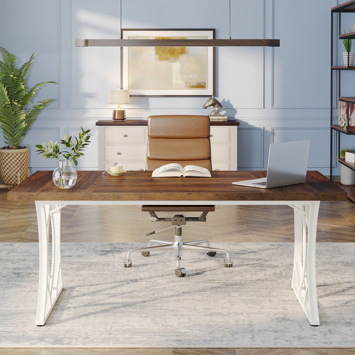 63 - Inch Executive Desk, Industrial Computer Desk with Wooden Tabletop Tribesigns