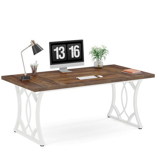 63 - Inch Executive Desk, Industrial Computer Desk with Wooden Tabletop Tribesigns