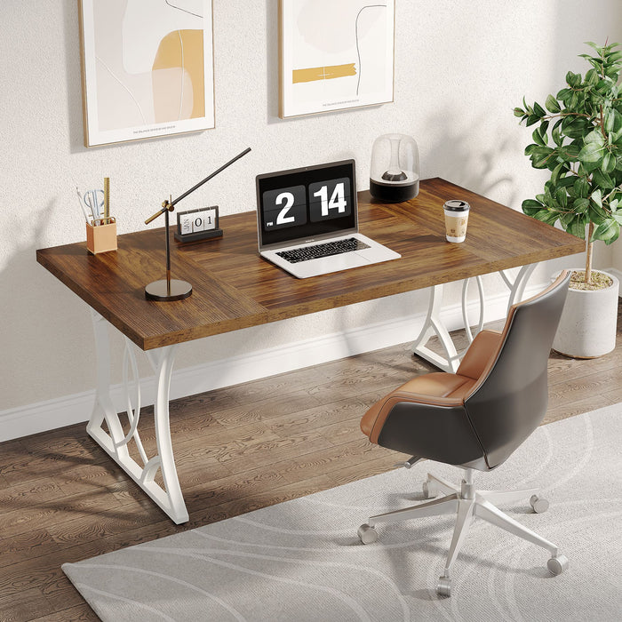 63 - Inch Executive Desk, Industrial Computer Desk with Wooden Tabletop Tribesigns