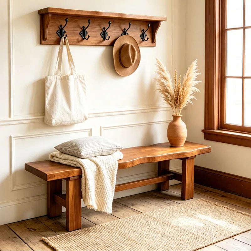 Tribesigns 63" Solid Wood Entryway Bench, Farmhouse Bench with A-Frame Legs