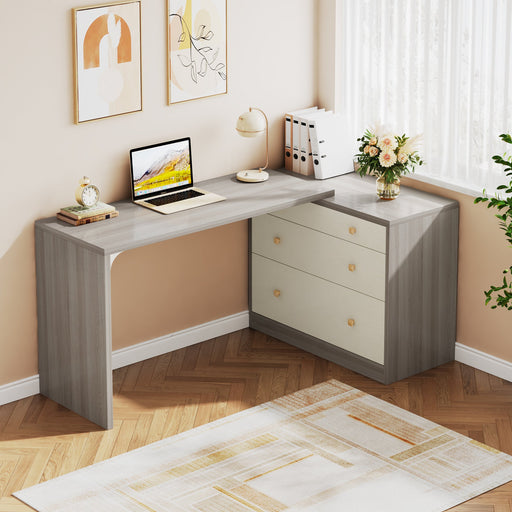 63" L-Shaped Desk, Modern Computer Desk with File Cabinet Tribesigns
