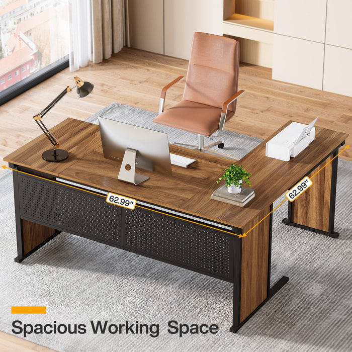 63" L - Shaped Executive Desk, Modern Computer Desk Workstation Tribesigns