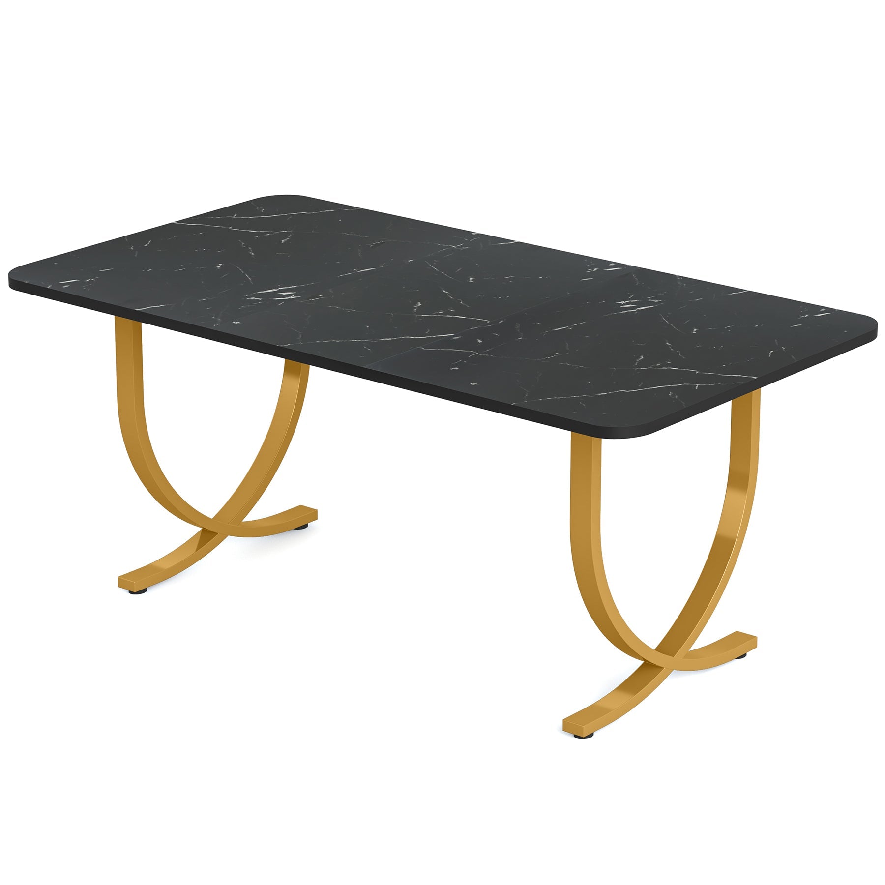 63" Modern Kitchen Table with Gold Metal Legs, Faux Marble Rectangular Dining Table