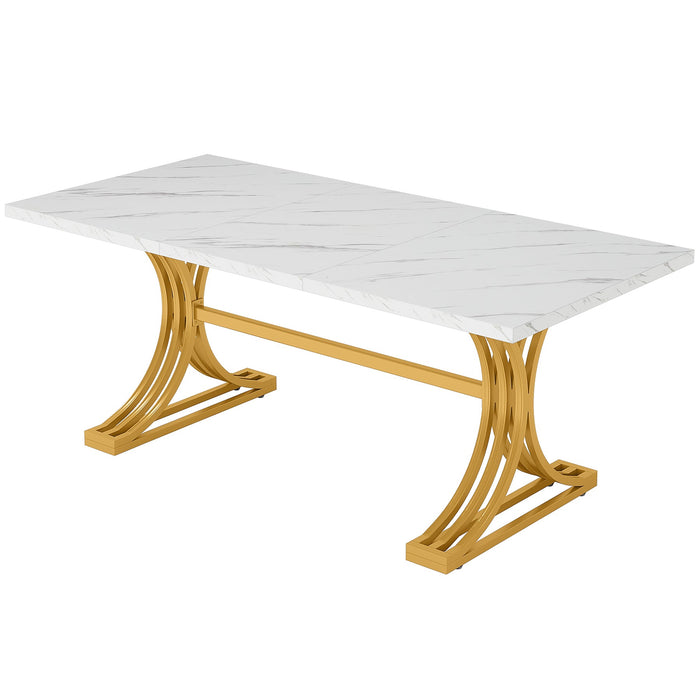 63" Computer Desk with Faux Marble Surface and Gold Metal Base, Modern Executive Desk