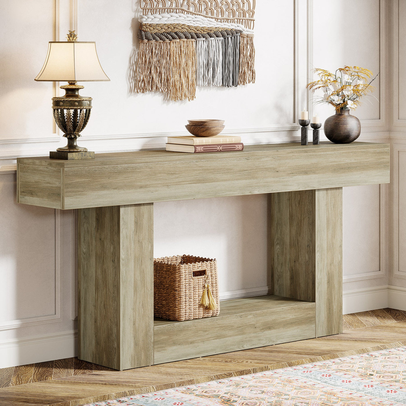 Tribesigns 63 Wood Console Table 2 Tier Sofa Table Entryway Table